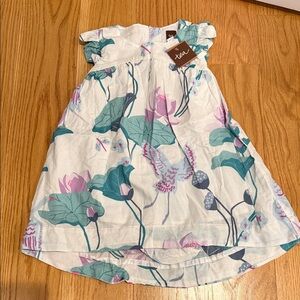 Tea Collection Floral Kids Dress - White and Teal
